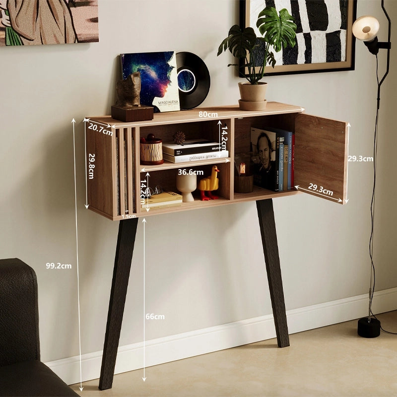 CONSOLE CON LAMELLE PER INGRESSO IN STILE LOFT MODERNO, ROVERE CHIARO, CON ANTA, 80 CM