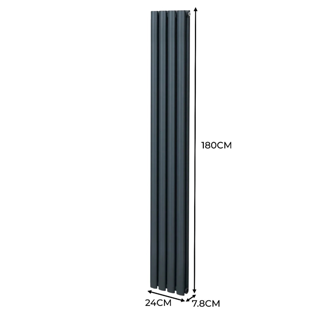 Radiatore a colonna ovale e valvole cromate TRV Designer grigio antracite 1800mm x 240mm