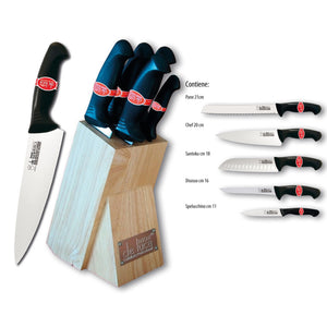 coltello cucina linea 'horeca' in ceppo massello 5 pezzi cod:ferx.8021110nlm
