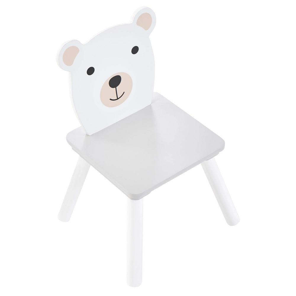 Set Tavolo con Sedie per Bambini 2 Posti in Stile Scandinavo a Tema Animale Bianco in MDF e Gambe in Legno di Pino