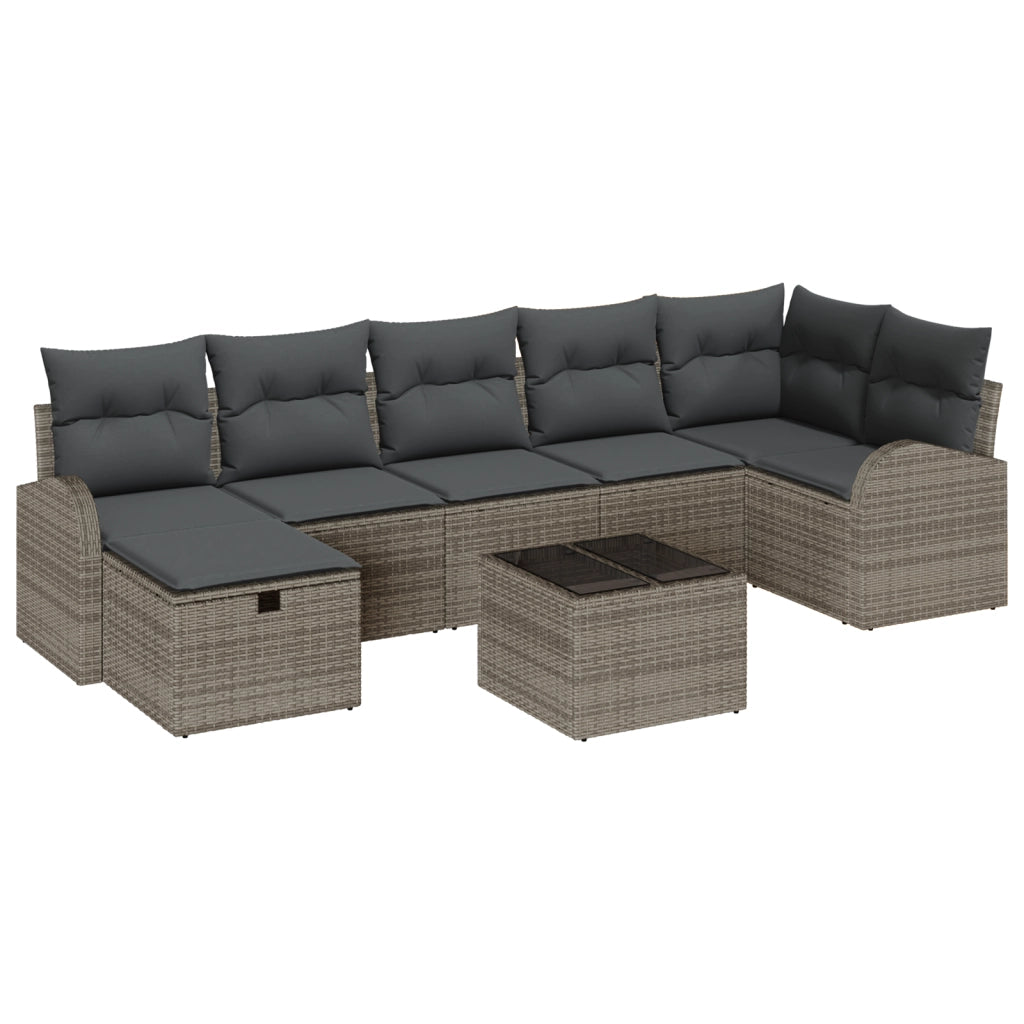 Set di divani da giardino 8 pezzi con cuscini grigi in polirattan