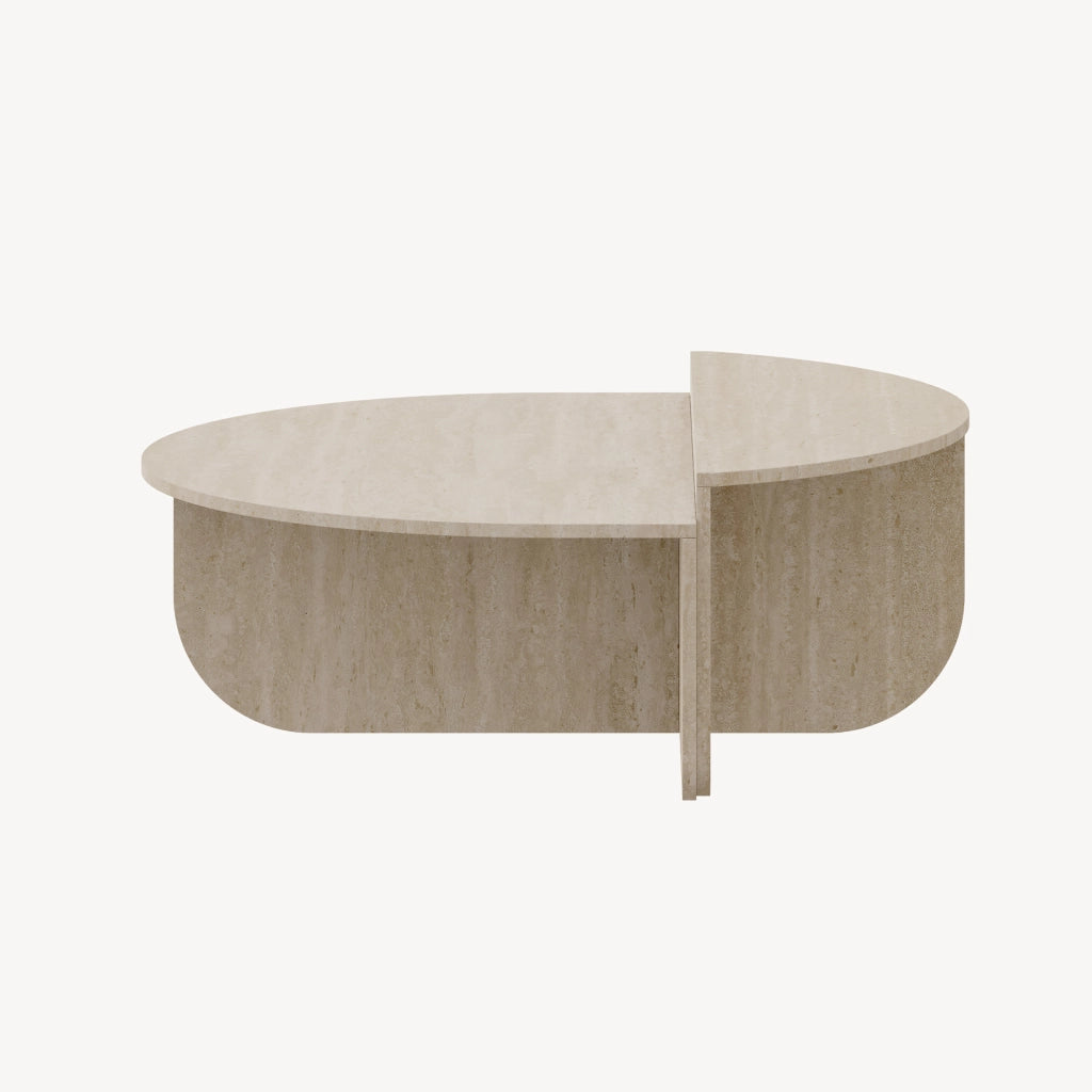 Tavolino Basso da Salotto Tondesdaslo con 2 Piani Semicircolari di Diverse Misure - Travertino [en.casa]