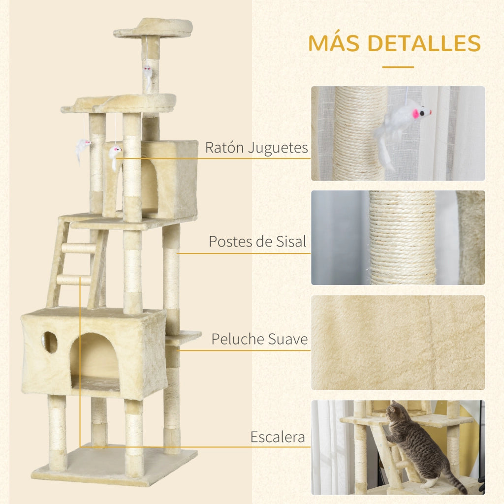 Albero tiragraffi per gatti grande con piattaforme e scalini ¨C zephmum ¨C beige 60x50x181 cm