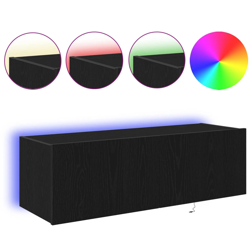 Mobile TV da parete con LED 2 pcs Rovere Nero 100 x 35 x 31 cm 863112