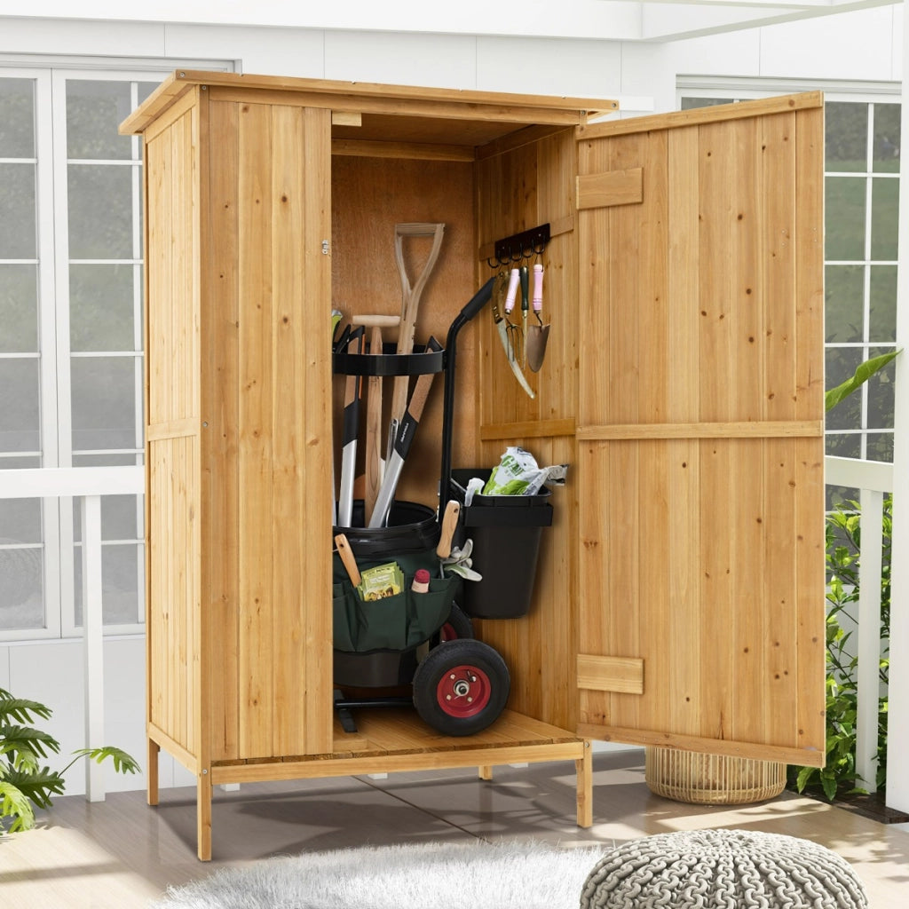 Ripostiglio da giardino in legno di abete con tetto in asfalto e 3 ripiani-Organizer per attrezzi da esterno per giardino Naturale
