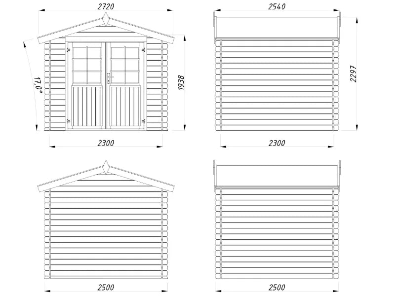 Casetta legno Arisa 250x250cm spessore 28mm abete autoclave Losa - Senza pavimento
