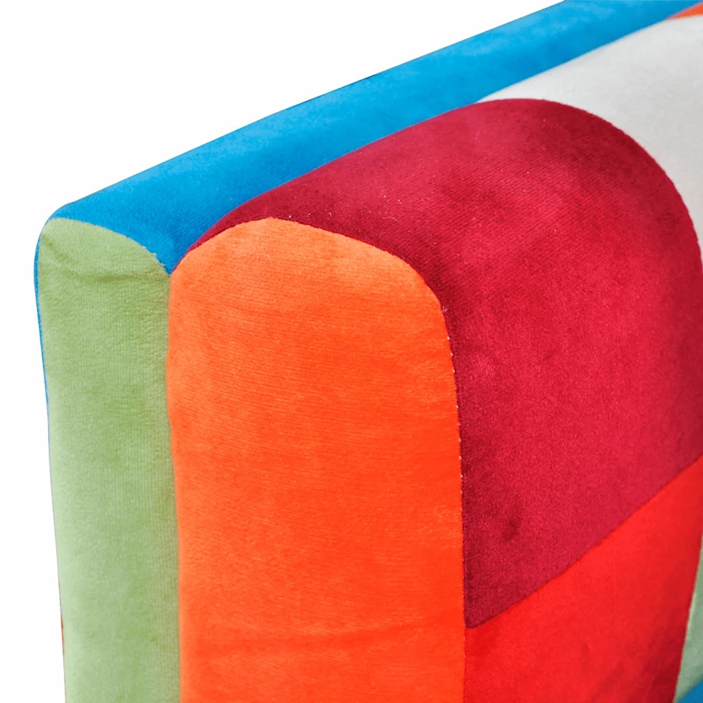 Poltroncina-Poltrona a Cubo con Gambe Cromo e Design Patchwork in Tessuto