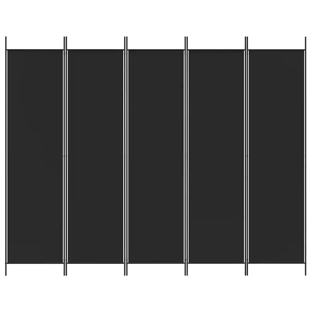 Divisorio 5 Pannelli Nero 250x200 cm Tessuto 350189