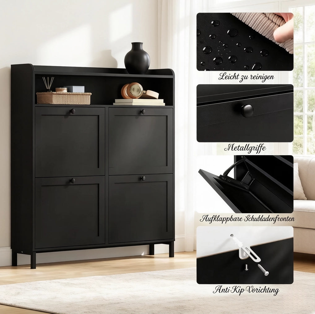 Scarpiera salvaspazio stretta 100 x 19,5 x 107 cm nera con 4 ante