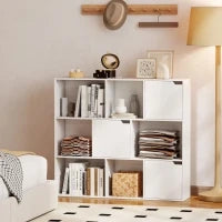 Libreria a Cubi con 6 Sezioni Aperte e 3 Chiuse, in Legno Bianco, 106x24x95 cm