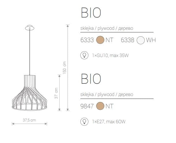 Lampada a sospensione Nowodvorski BIO legno Ø38 E27