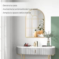 Specchio da Parete ad Arco in Vetro e Metallo Oro dallo Stile Moderno, 91x2x60 cm