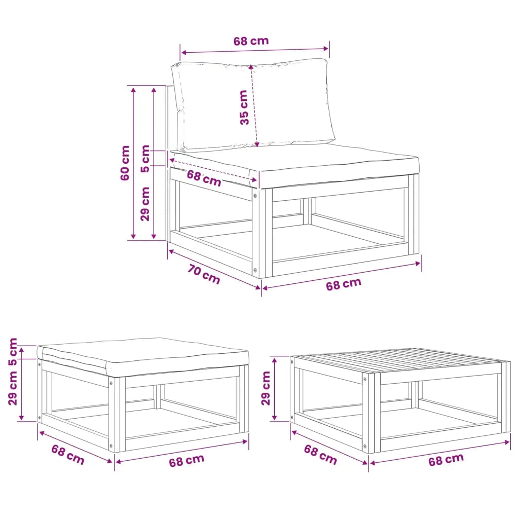 3 pz Set divano componibile con cuscini 42028316