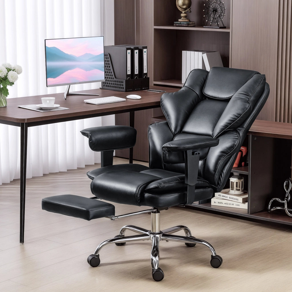 Sedia da Ufficio ¨C zephmum ¨C Pelle PU, Nero, 76x73x117-125 cm