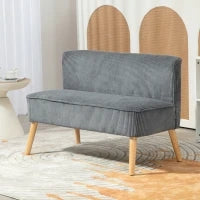 Divano a Due Posti Imbottito in Legno, Tessuto Effetto Velluto, Schiuma, 117 x 56,5 x 77 cm, Grigio