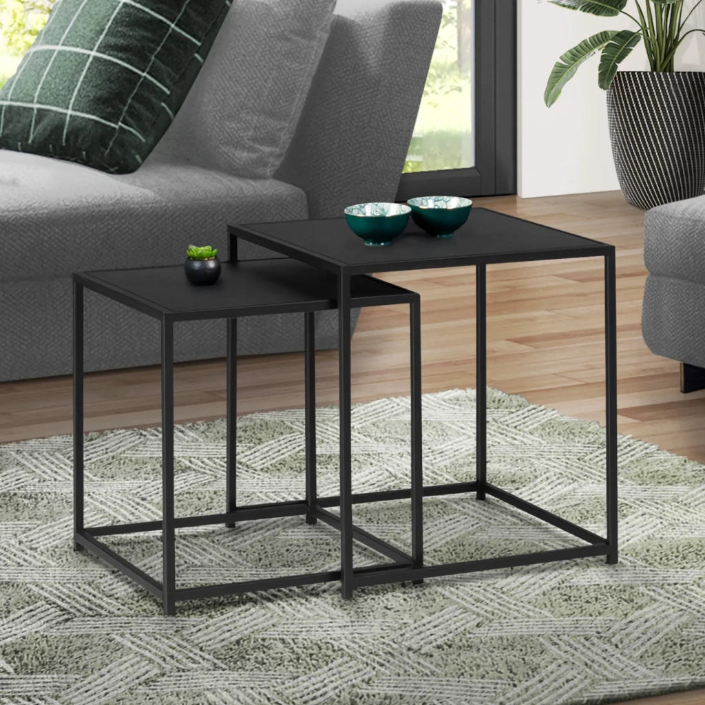 IDMarket - Set di 2 tavolini DAVIS 40/45 in metallo nero opaco, design industriale