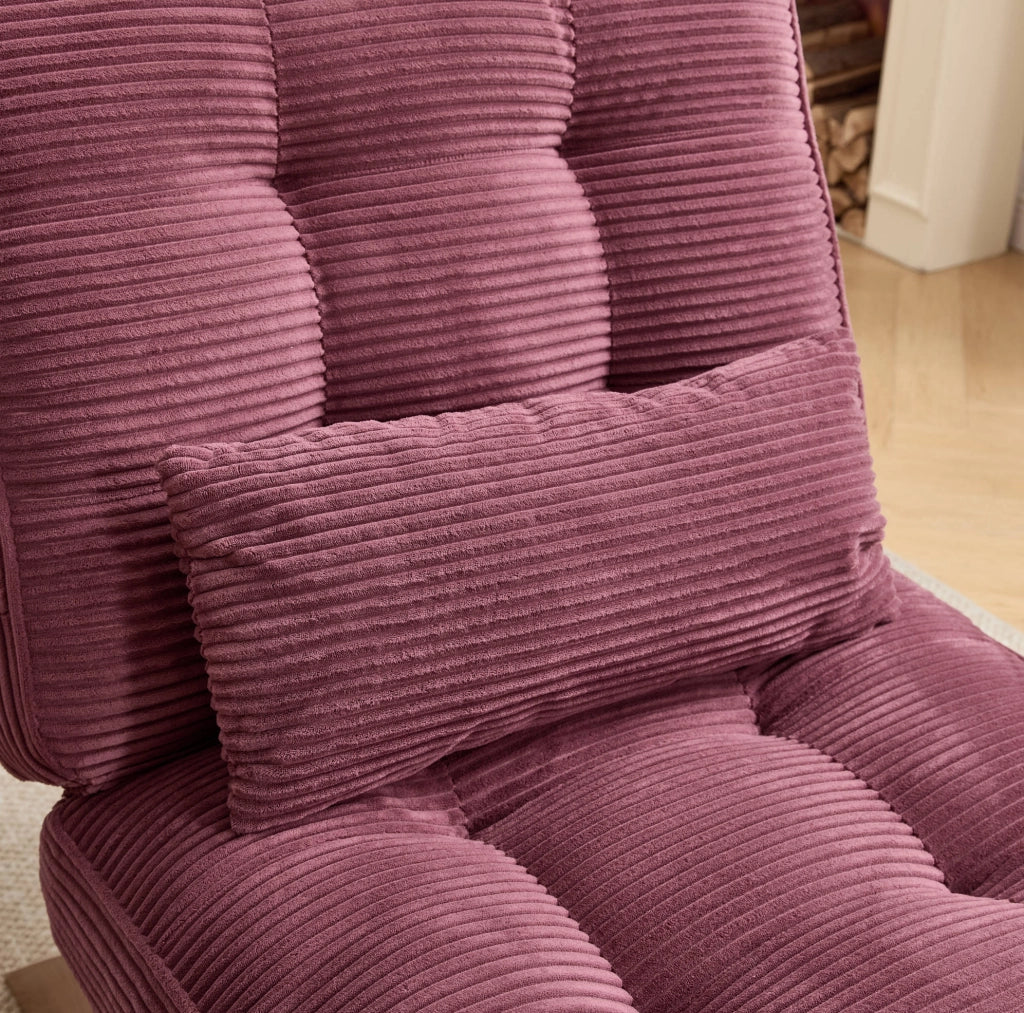 Poltrona lounge reclinabile in velluto a coste; con cuscino lombare; gambe in legno; bordeaux