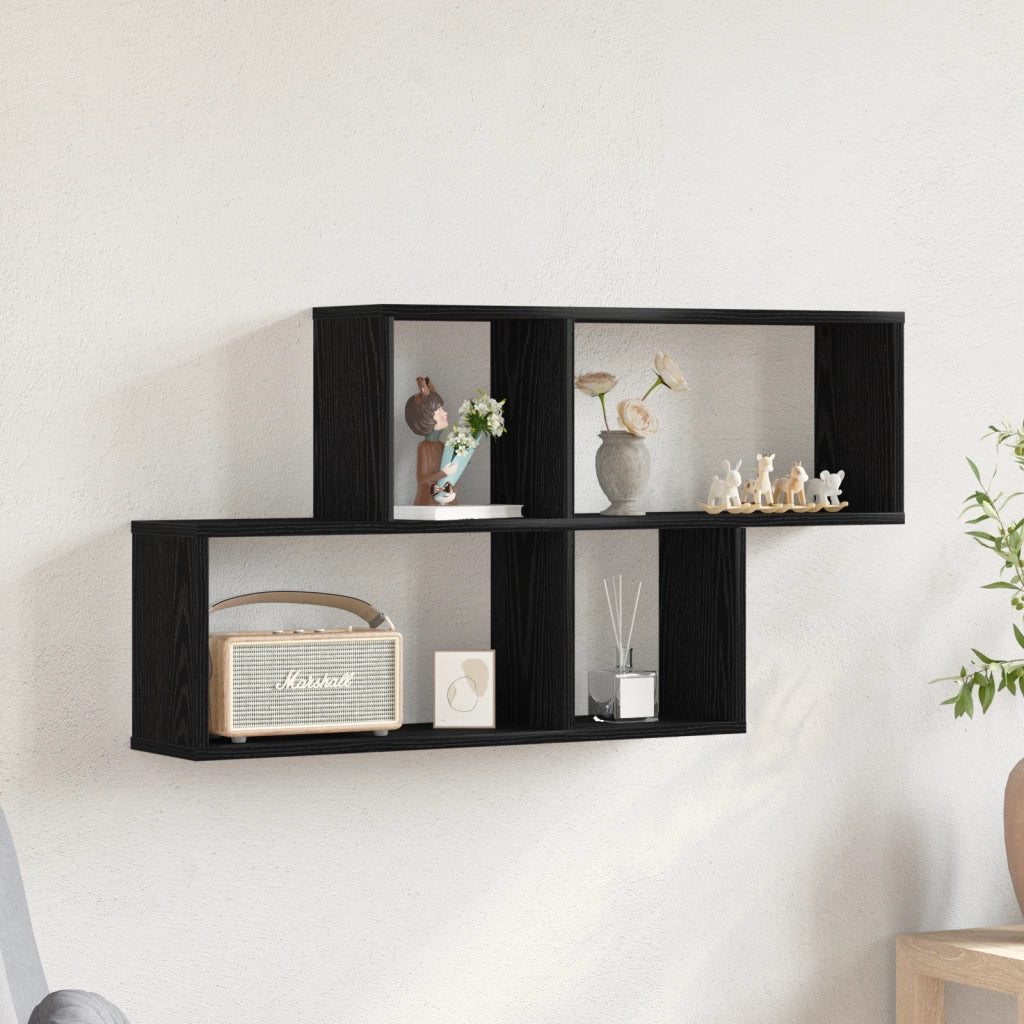 Mobile sospeso in rovere nero 76x15x53 cm realizzato in legno ingegnerizzato