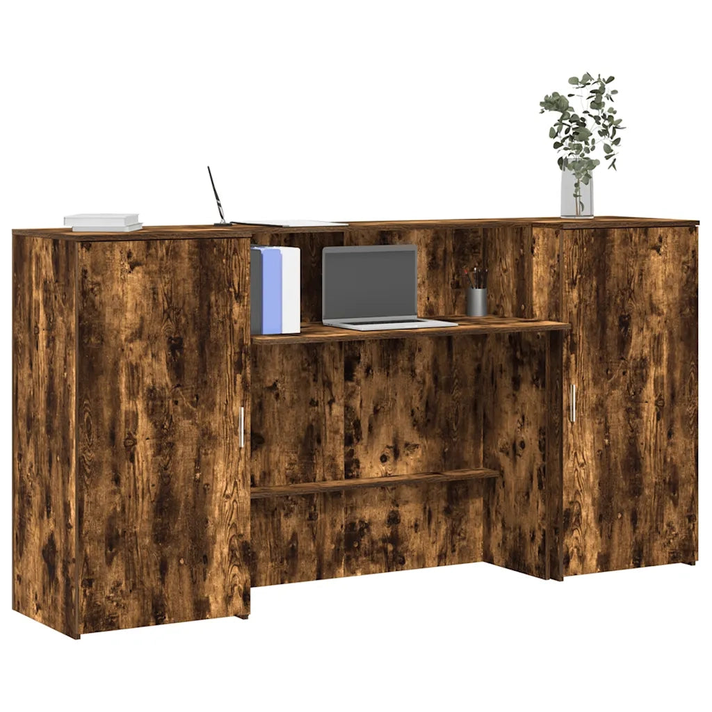 Banco Reception | Scrivania | Tavolo da Ufficio Rovere Fumo 200x50x103,5cm in Legno Multistrato