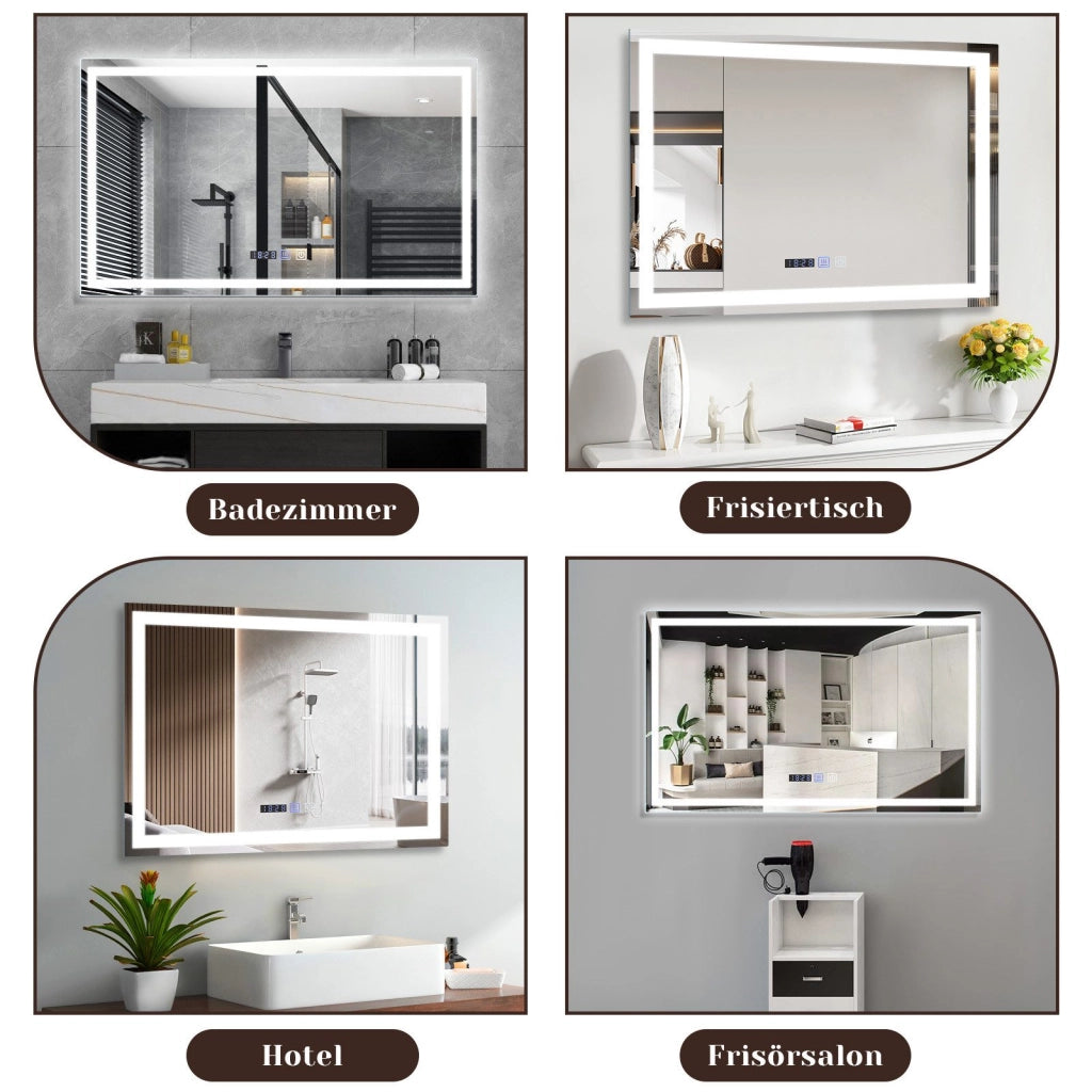 ZMH Specchio da Bagno con Luce LED a Parete IP44 con Interruttore Touch e Funzione Antivapore 3000K-6500K 100x60 cm
