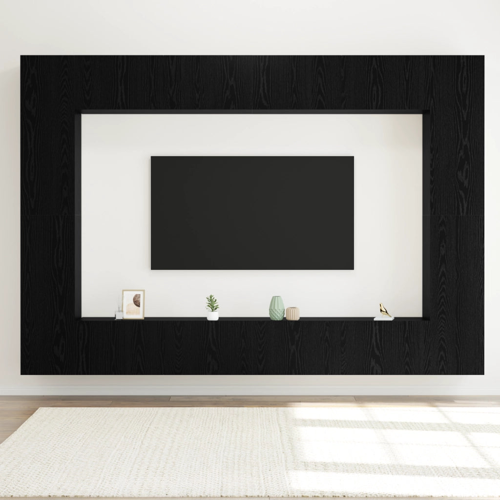 Set di mobili TV da 12 pezzi a parete in legno ingegnerizzato rovere nero
