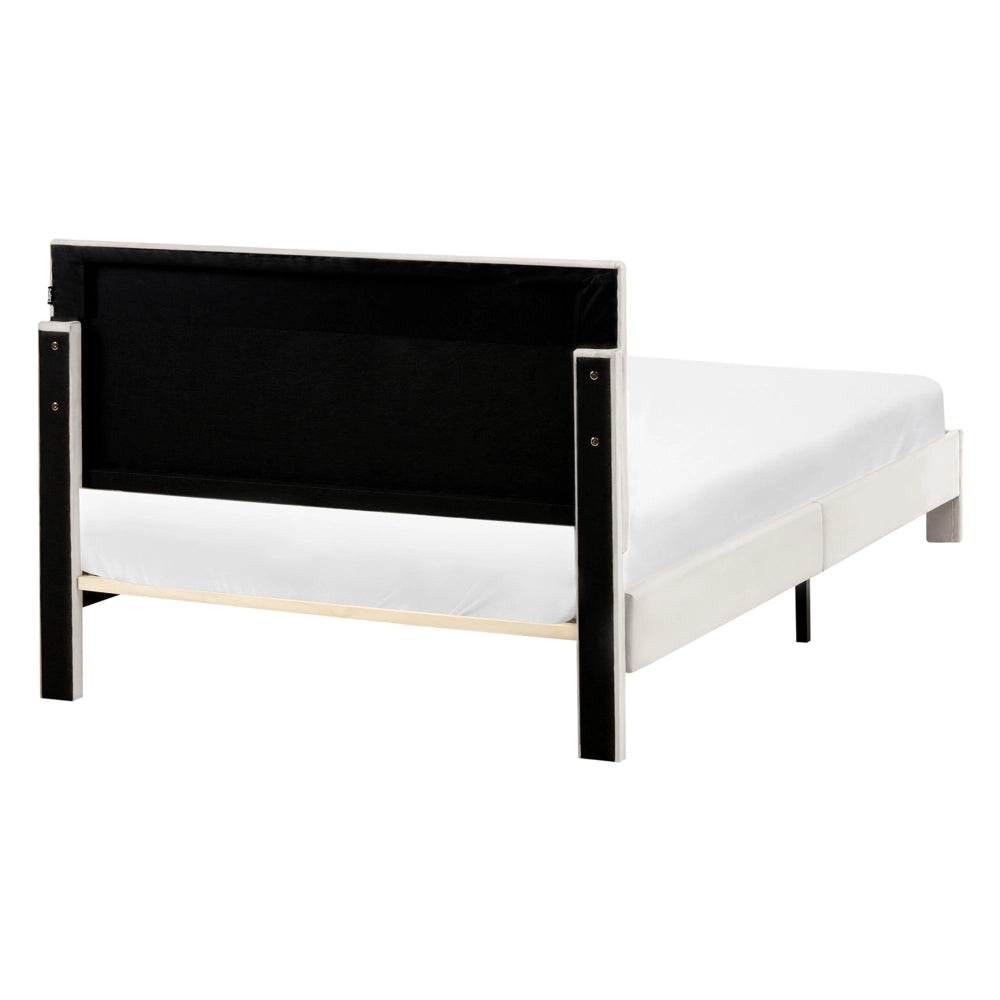 Letto matrimoniale 120 x 200 cm Bianco Sporco Rivestimento in velluto 4ft con cassetti Testiera Base a doghe Moderno
