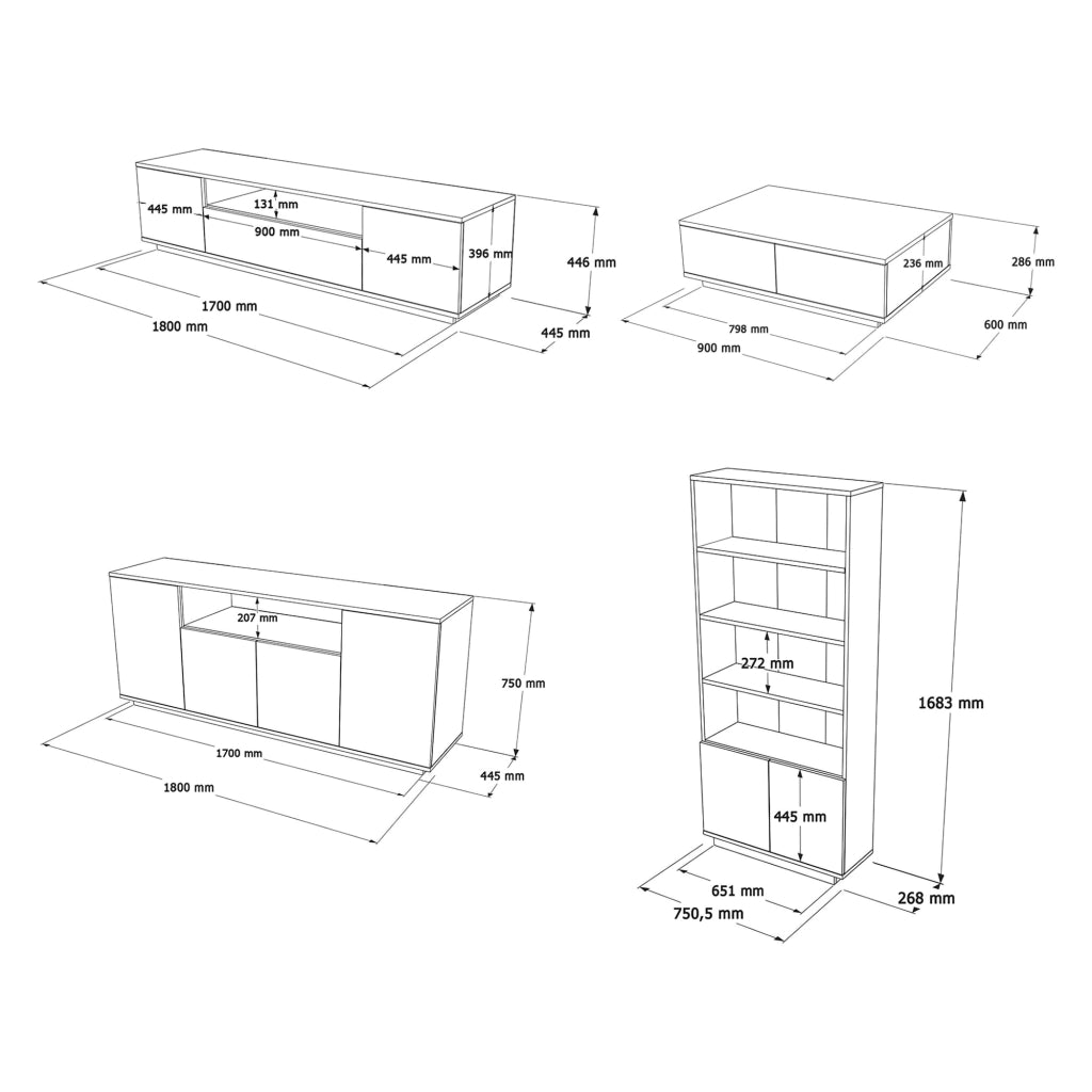 Stienta, set Mobili da Soggiorno Modulabile, Marrone Rovere Nodi