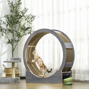Ruota per gatti 91 cm con freno, tappetino tiragraffi, legno, grigio