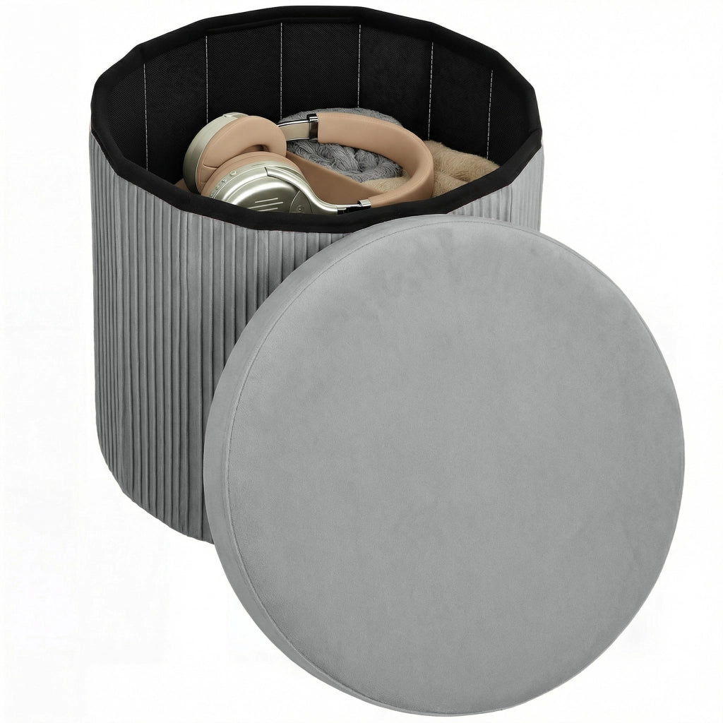 Pouf con Cassetti Pieghevole ¨C Zephmum ¨C 38x38x38 cm Grigio Scuro Tessuto Velluto
