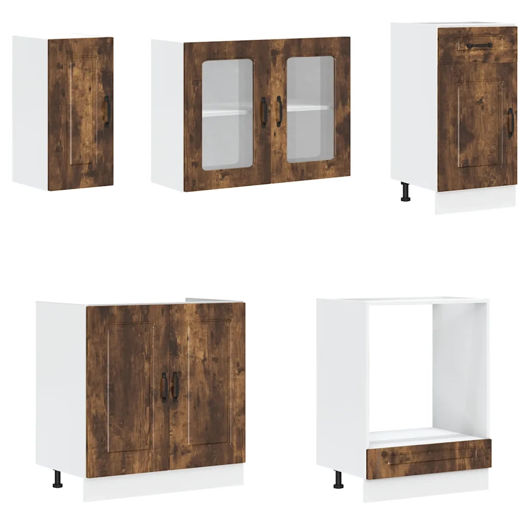 Set Mobili da Cucina 8 pz Kalmar Rovere Fumo Legno Multistrato