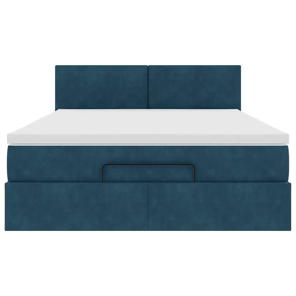 Struttura Letto Pouf con Materasso Blu 140x200cm in Velluto 3312558