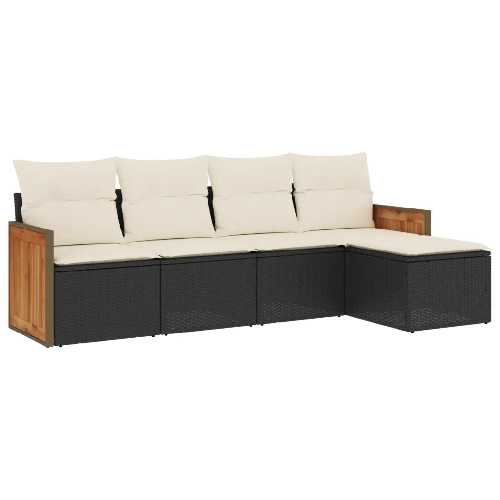 Set Divani da Giardino 5 pz | Set Salotto da Giardino con Cuscini in Polyrattan Nero