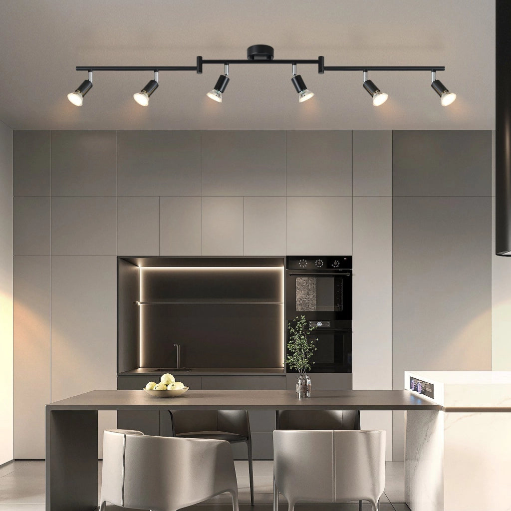 ZMH Faretto da soffitto neri 6 luci GU10 metallo ruotabili 330° per cucine soggiorni camere letto