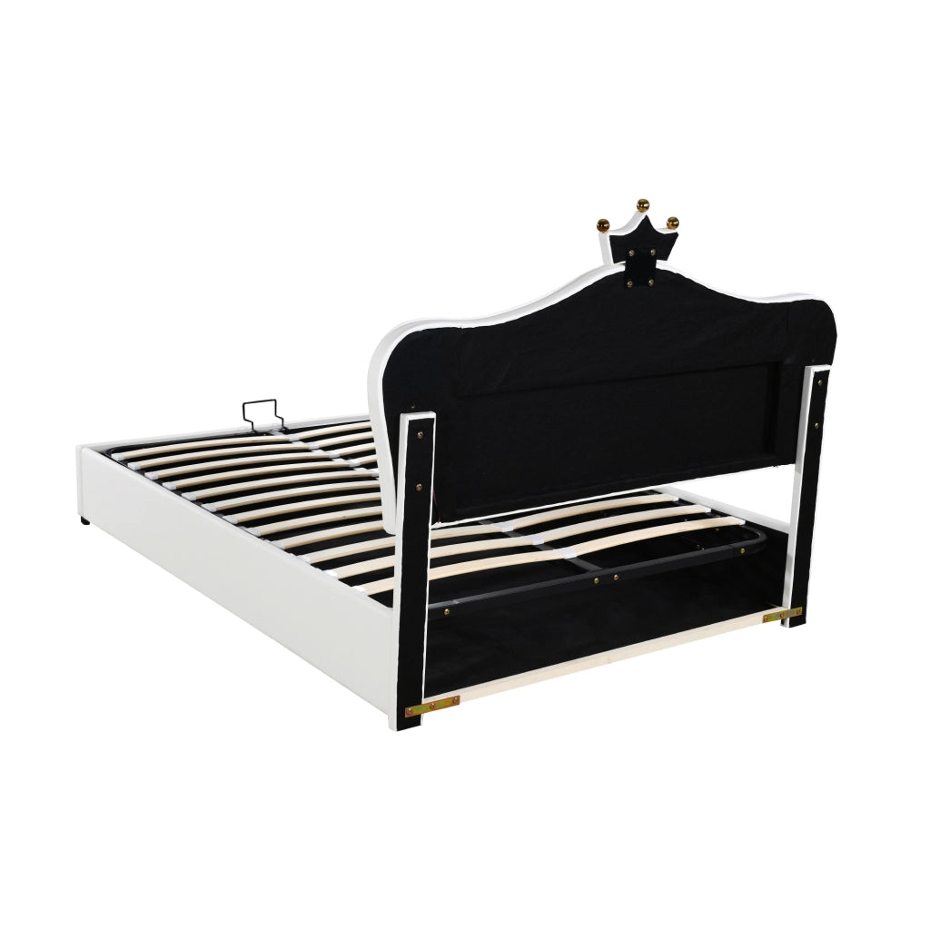Letto contenitore singolo 140×200 cm con LED; testiera a conchiglia; senza materasso; PU bianco