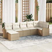 Set di Divani da Giardino 7 Pezzi con Cuscini Beige Rattan Poli