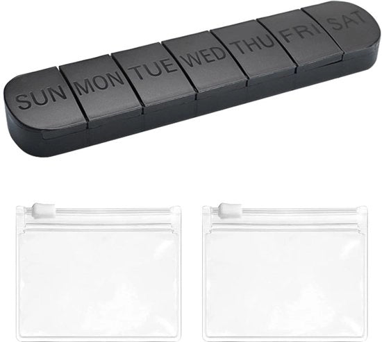 Pacchetto di Medicamenti 7 Celle - Contenitore di Medicamenti Portatile - Tasca di Medicamenti Transparente - Materiale di Plastica - Dimensioni 21,9 x 5,3 x 2,3 cm - 1 Unità