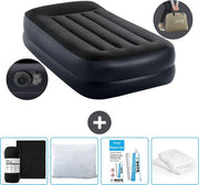 Letto aereostatico singolo - 99 x 191 x 42 cm - Blu - Incluso pompa - Telo di protezione - Cuscino - Cuscino protettivo e set di riparazione