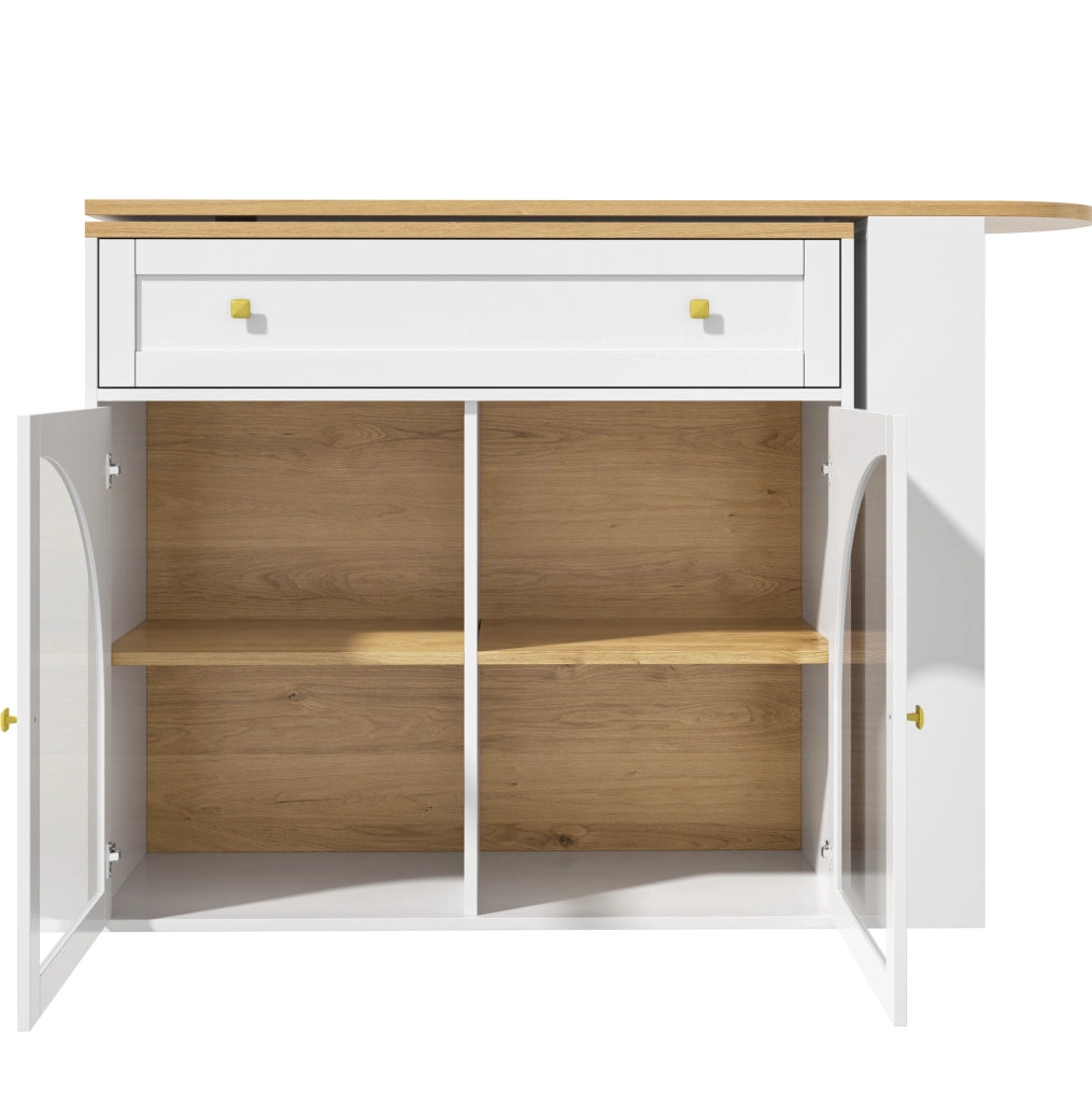 Tavolo bar estensibile 138-204x39x104 cm con ripiano laterale a tre livelli in MDF bianco