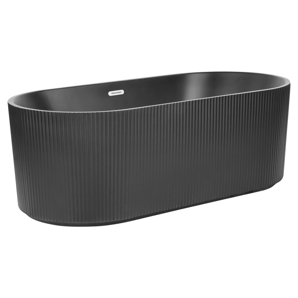Vasca da bagno freestanding ovale in acrilico nero opaco 170 x 80 cm Finitura scanalata Bagno in stile moderno