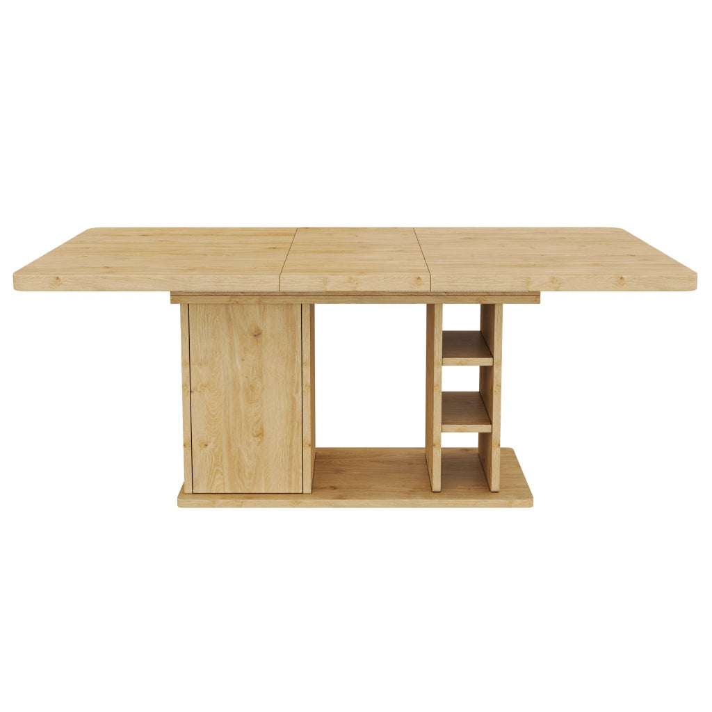 Tavolo da pranzo allungabile 140/180 x 80 cm, per 6–8 persone, con vano contenitore, colore rovere
