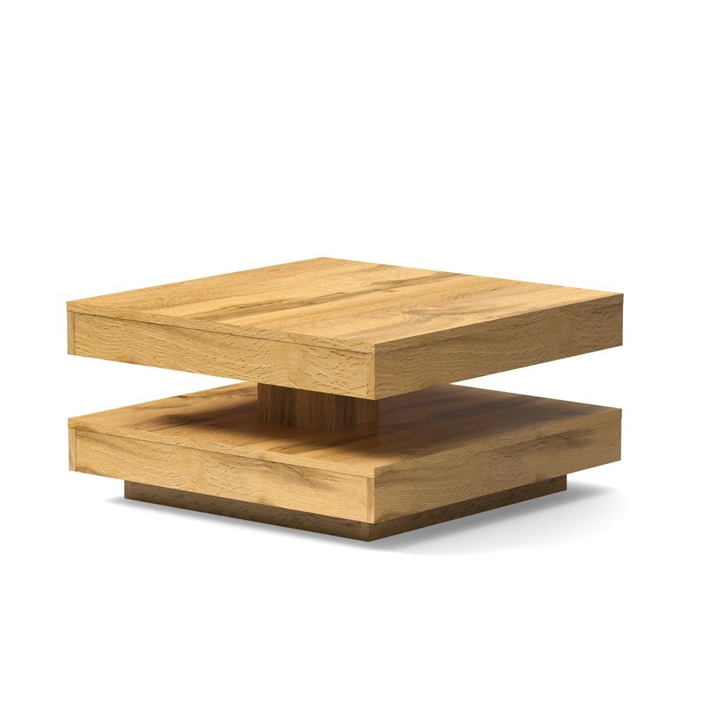 Tavolino da salotto Monolith con doppio piano quadrato girevole in rovere wotan 67x67 cm