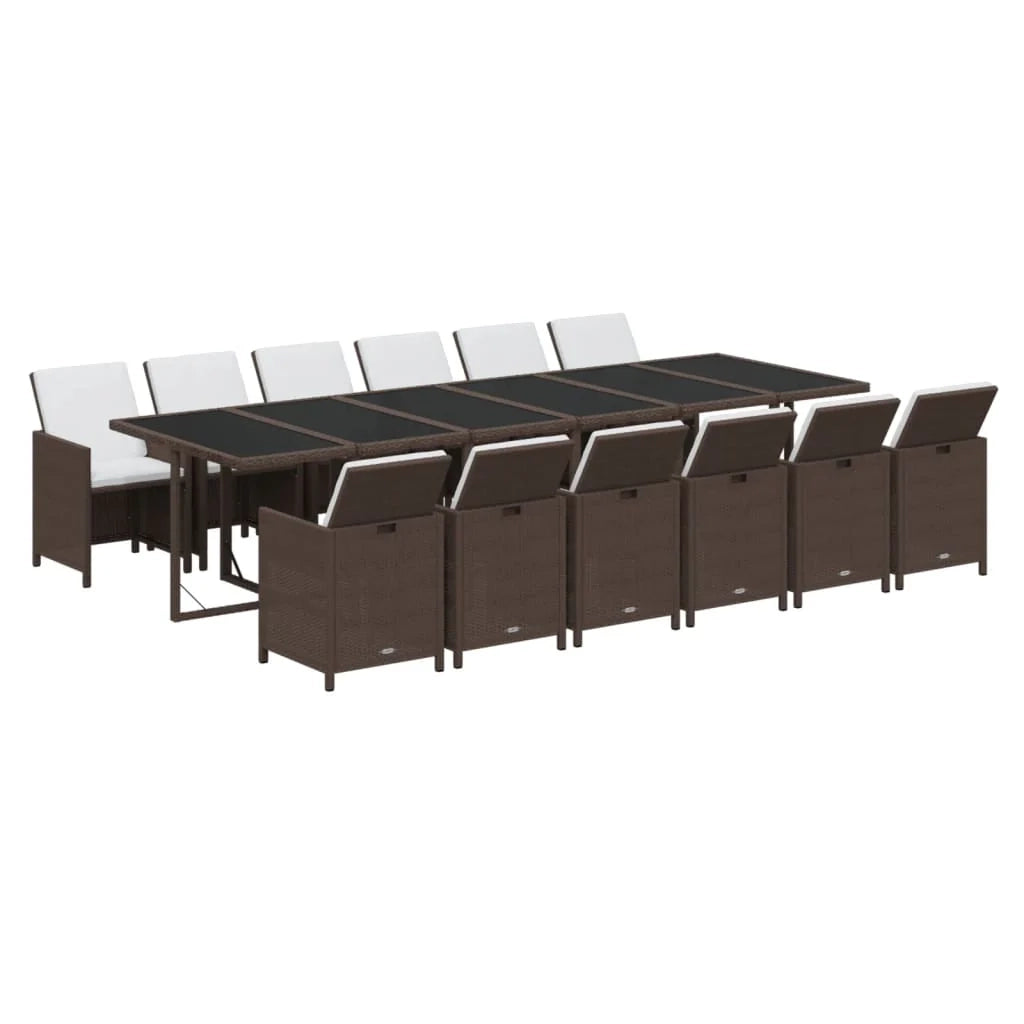 Set da pranzo per esterni composto da 13 pezzi con cuscini in resina intrecciata marrone 02_0014420