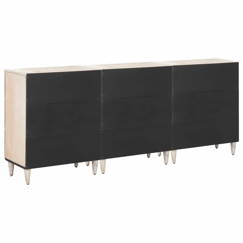 Credenza 3 pcs Bianco 60 x 33,5 x 75 cm Legno di mango massello