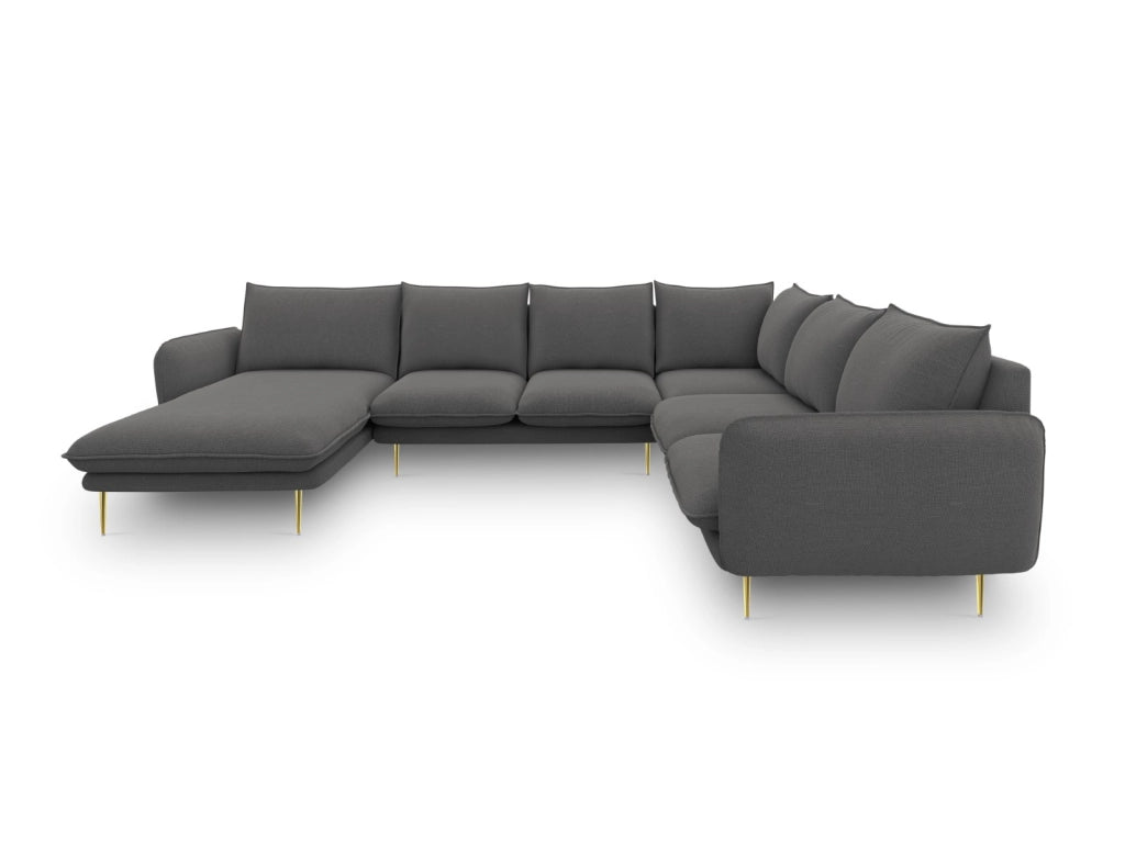 Cosmopolitan Design - Divano panoramico destro "Vienna" 7 posti in tessuto strutturato grigio scuro 