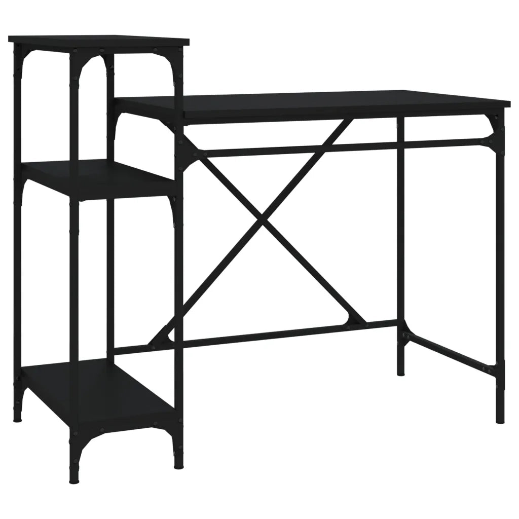 Scrivania | Tavolo da Ufficio Ripiani Nera 105x50x90 cm Legno Multistrato e Ferro