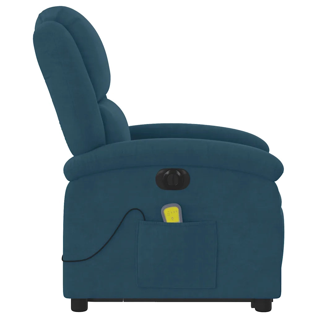Poltrona Alzapersona Massaggi Reclinabile Elettrica Blu Velluto