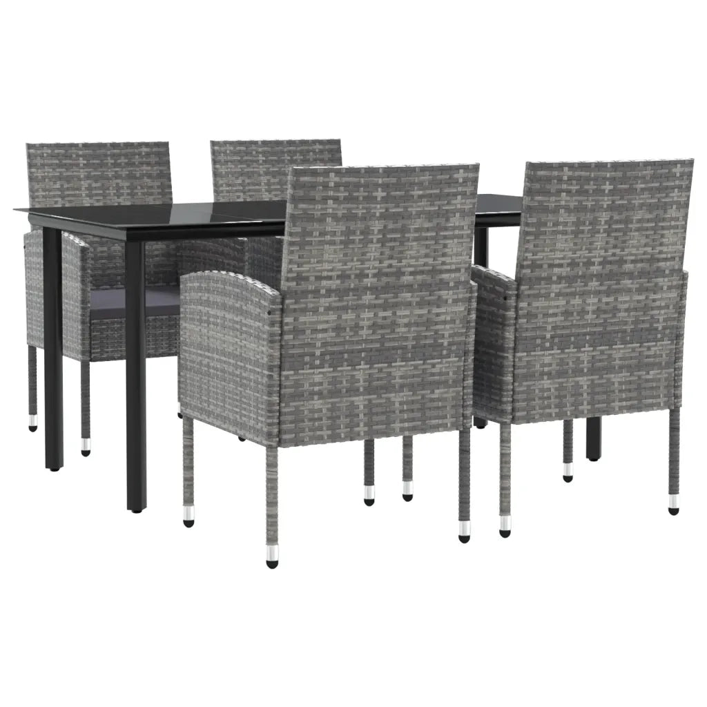 Set da Pranzo da Giardino 5 pz Nero Grigio Polyrattan e Acciaio