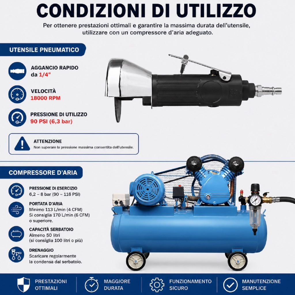 Mini Flex Troncatrice Smerigliatrice Aria Compressa 3" 90PSI 18000RPM - A830810