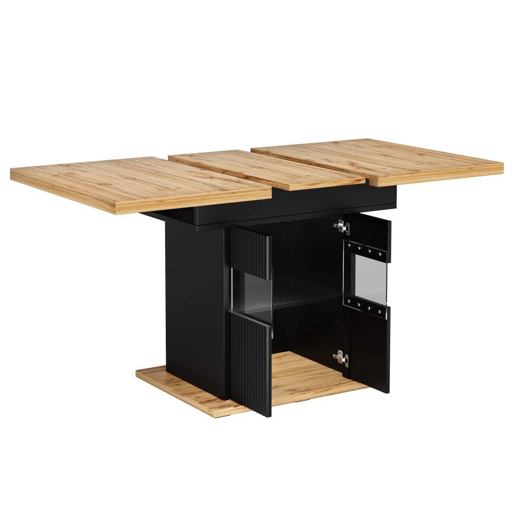 Tavolo da pranzo allungabile con vano contenitore chiuso; ripiano regolabile e illuminazione LED; per cucina e sala da pranzo; 110 × 80 × 76 cm