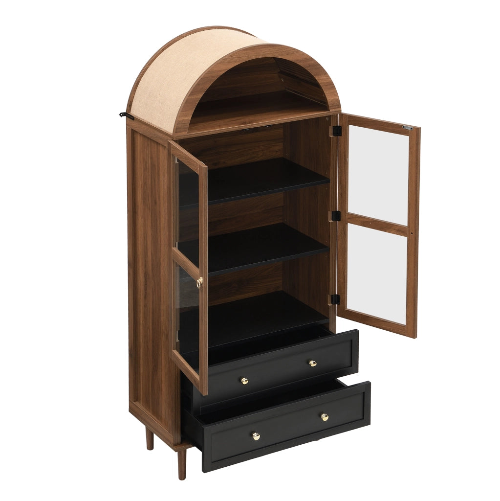 Sideboard contenitore con ripiani regolabili 70x38x165 cm in MDF e vetro; finitura noce